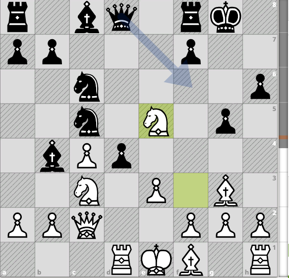 16 ход игры. Как видим, компьютер предлагает скучный ход Фf6 (еще Ле8) -->