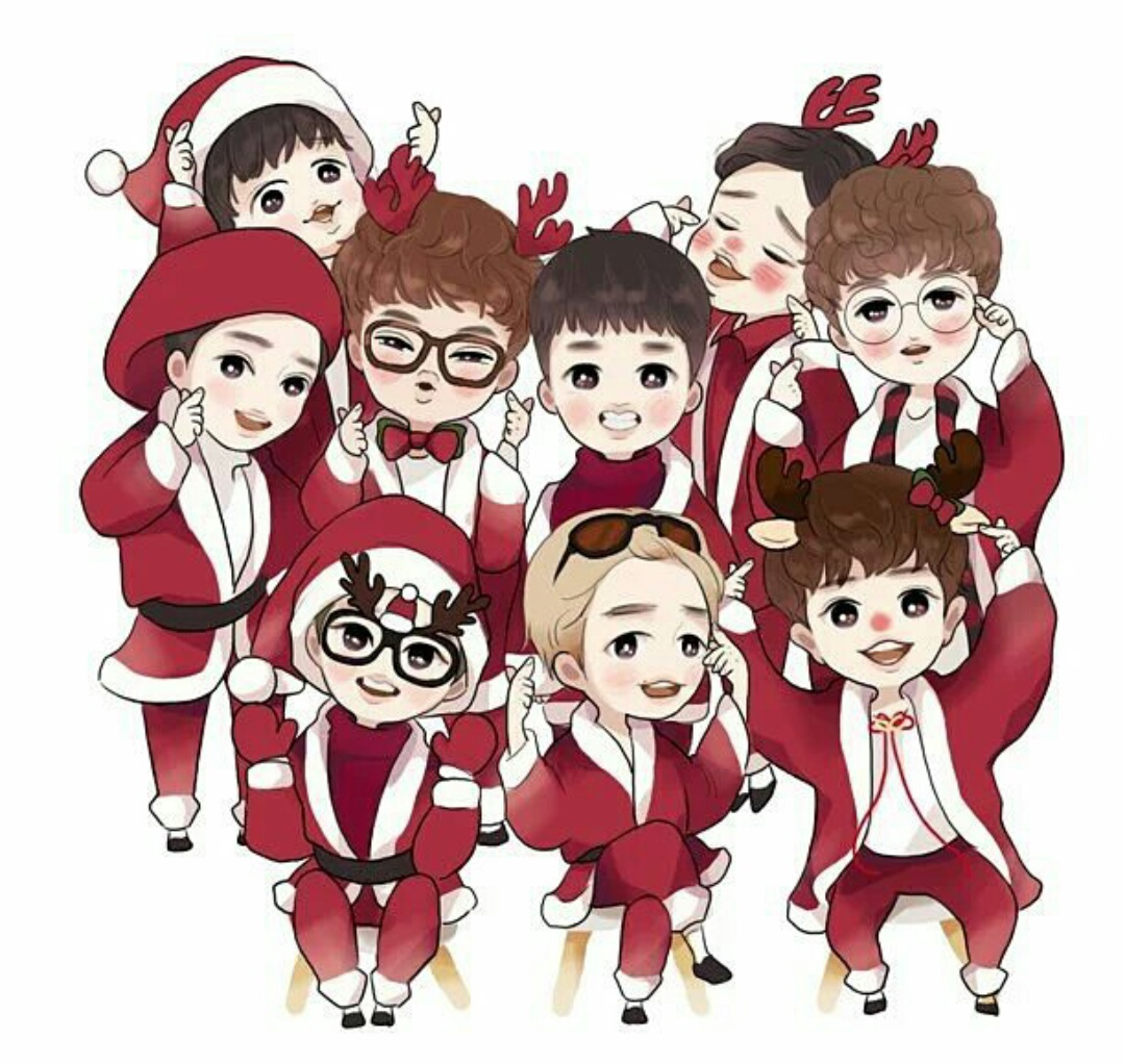 Christmas k pop. Эксо Рождество. EXO Рождество Фанарт. BTS Christmas Art Чиби. K-Pop Рождество EXO.