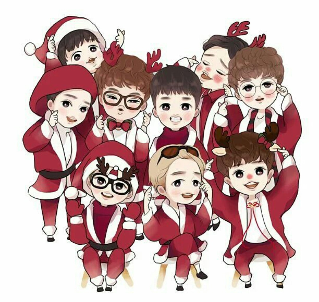 Нова к рор. BTS Christmas Art Чиби. EXO Рождество. Чиби EXO новогодние. EXO новый год.