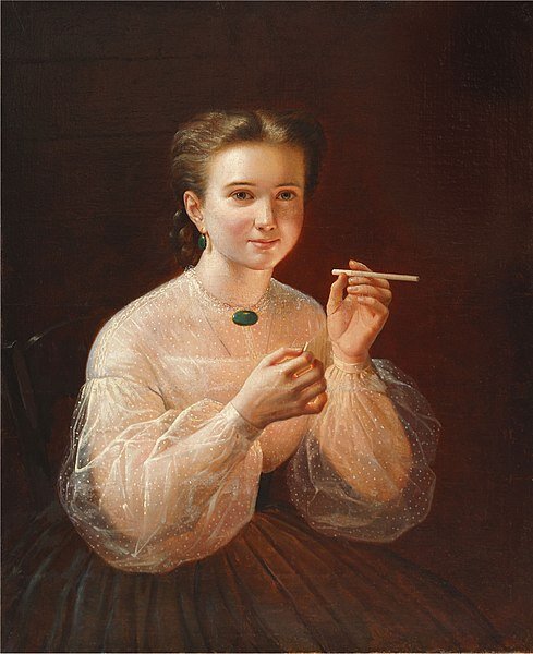 П.Е. Заболотский. Девушка с папиросой. 1850-е годы. Холст, масло. 85 x 67,5 см. 