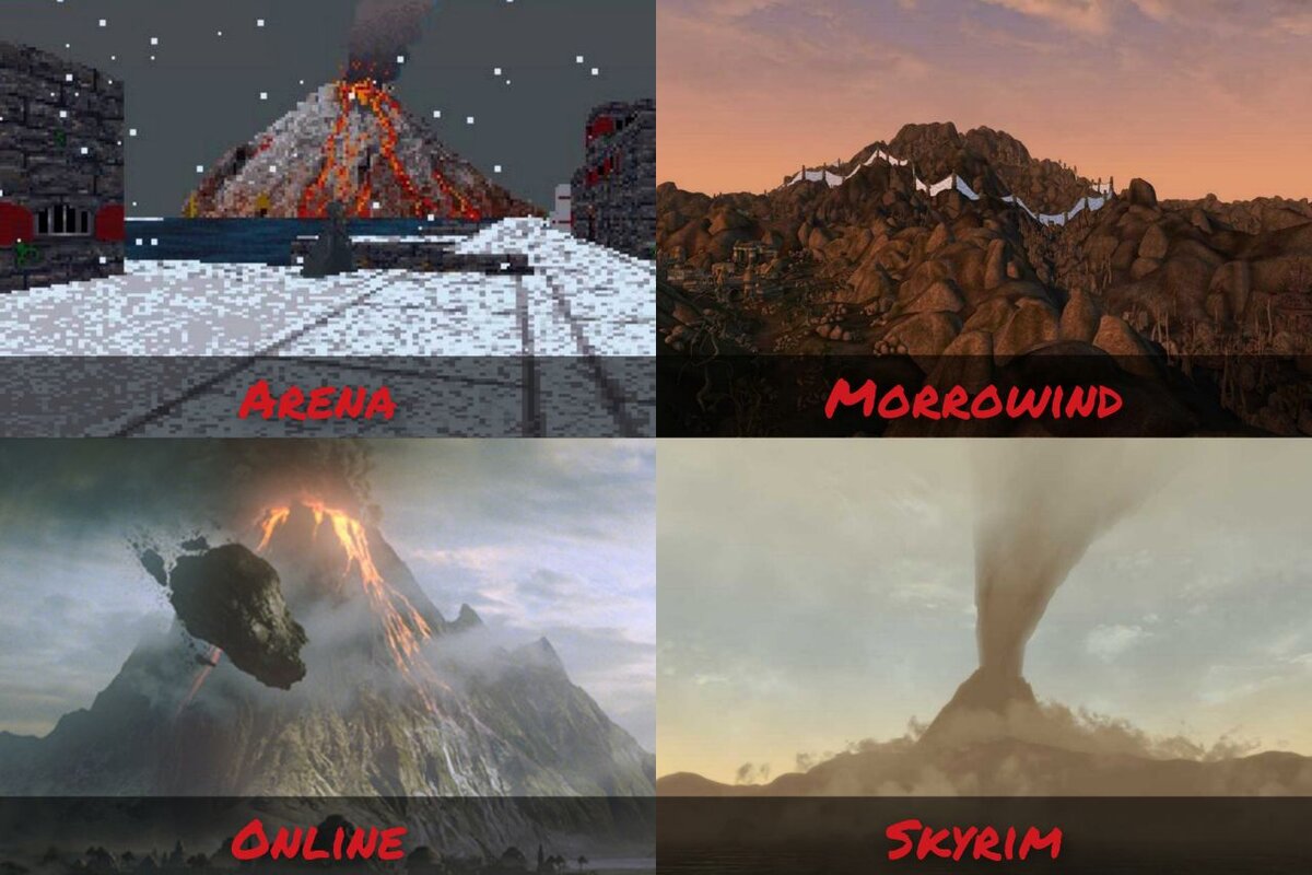 Красная Гора в разных частях The Elder Scrolls