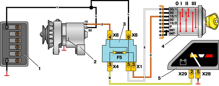 Схема подключения генератора на ВАЗ 