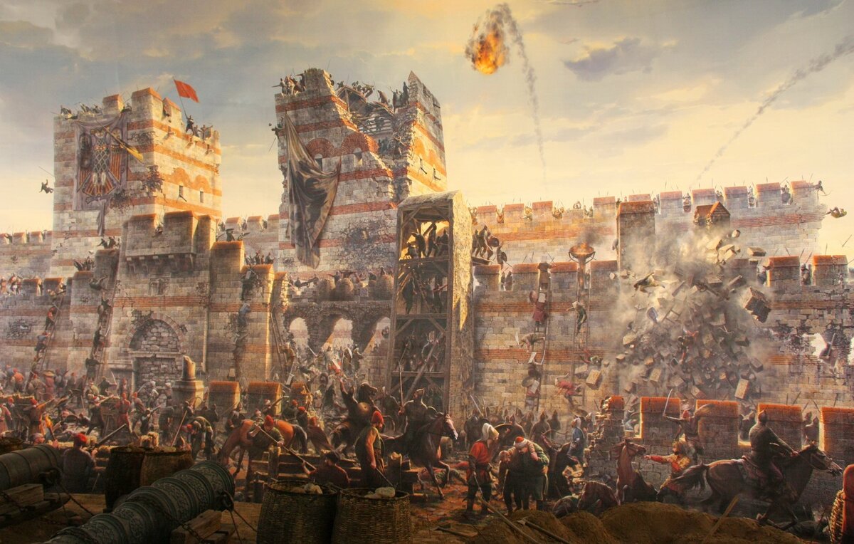Какой первый город был захвачен. Штурм Константинополя 1453 живопись. Осада Константинополя 1453. Взятие турками Константинополя 1453. Осада Константинополя 1453 год.