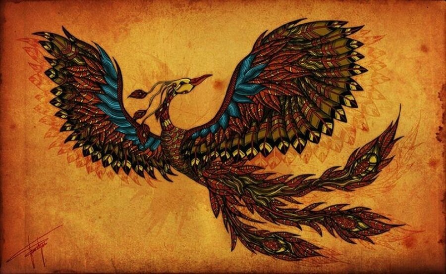 Примерно так персы представляли себе Симург. Очень на нашу Жар-птицу похожа.