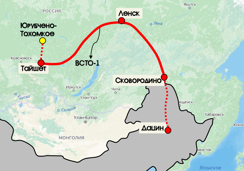 Нефтепровод восточная сибирь тихий океан карта
