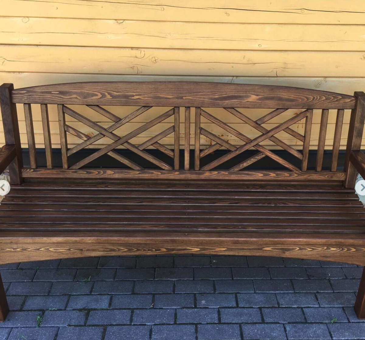 Скамейка из лиственницы под маслом OSMO (цвет палисандр). 3 года.