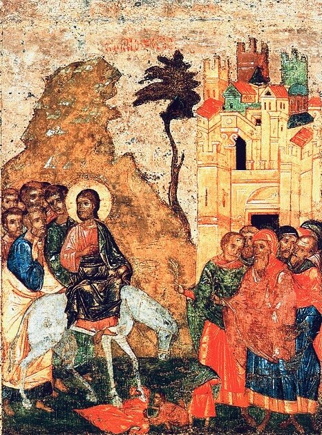Вход Господень в Иерусалим. Икона. ХIVв.