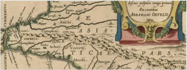 Рис.1. Фрагмент карты Abrahami Ortelii. 1590 г.