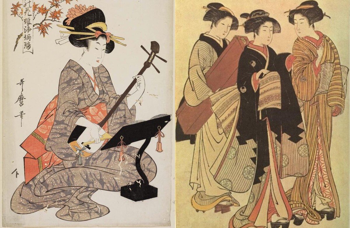 гейши на старинных японских рисунках