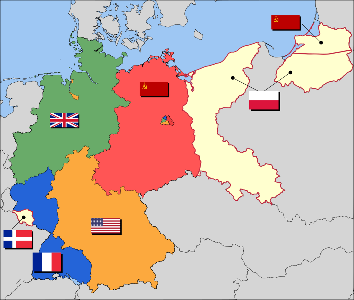 Карта оккупационных зон Германии