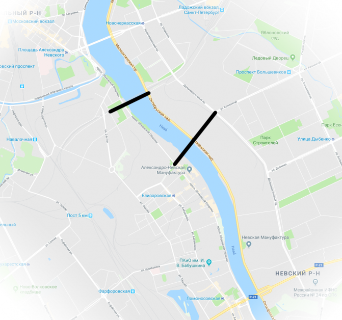 Так будут расположены два новых моста через Неву
