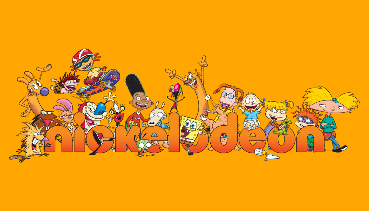 Эмблема "Nickelodeon" с их персонажами мультфильмов