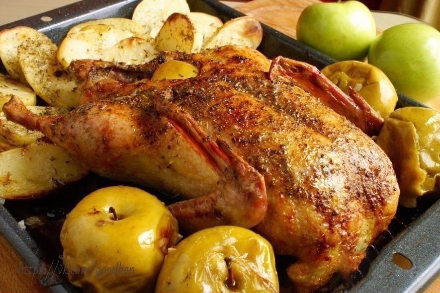 Самые вкусные рецепты мясных блюд к Новогоднему столу.
1. Гусь с яблоками
Ингредиенты:
● тушка гуся – 2 – 3 кг.