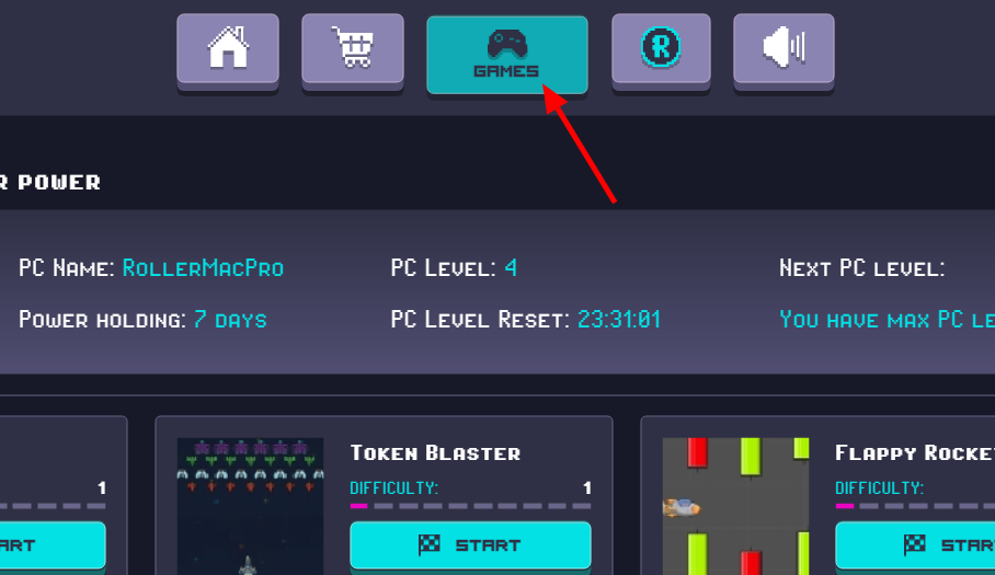 Вкладка с играми