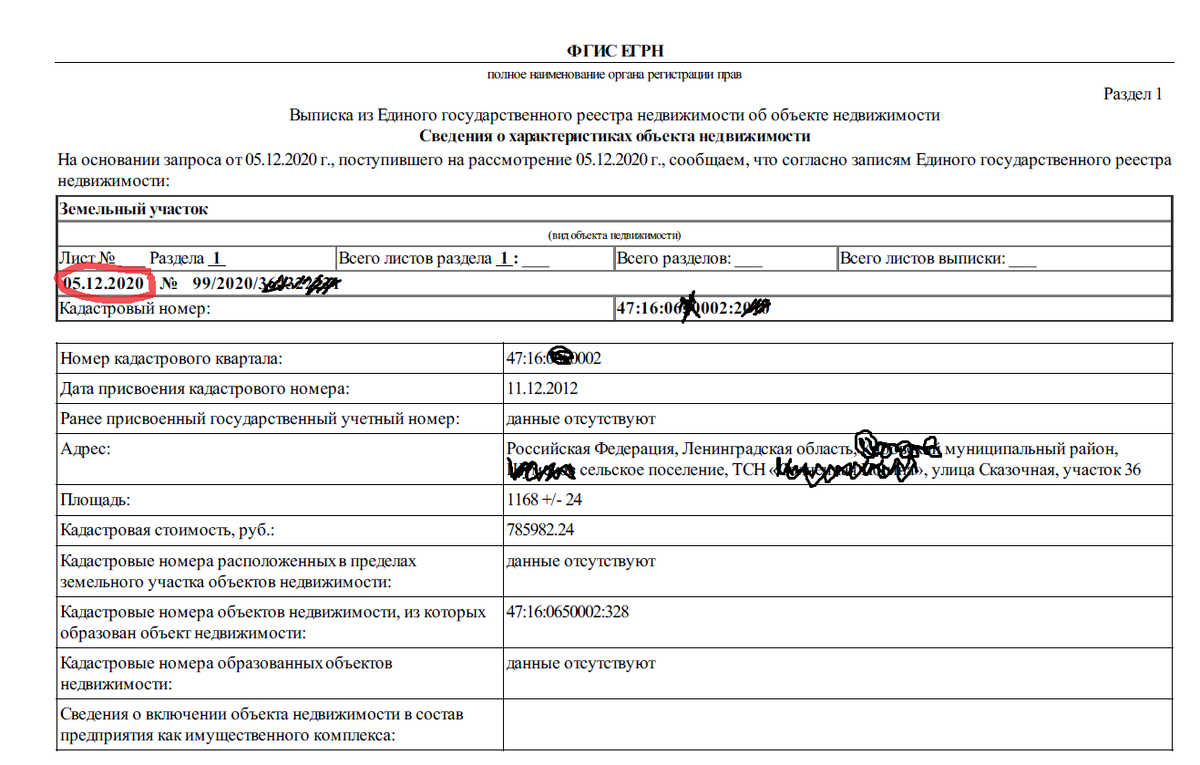 Первый лист выписки из ЕГРН.  
