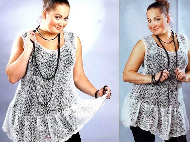 Мой коллаж с ЯндексКартинки, Туника ажурная спицами для размеров L-XL, инструкция https://knitt.net/belaya-azhurnaya-tunika-spicami.html