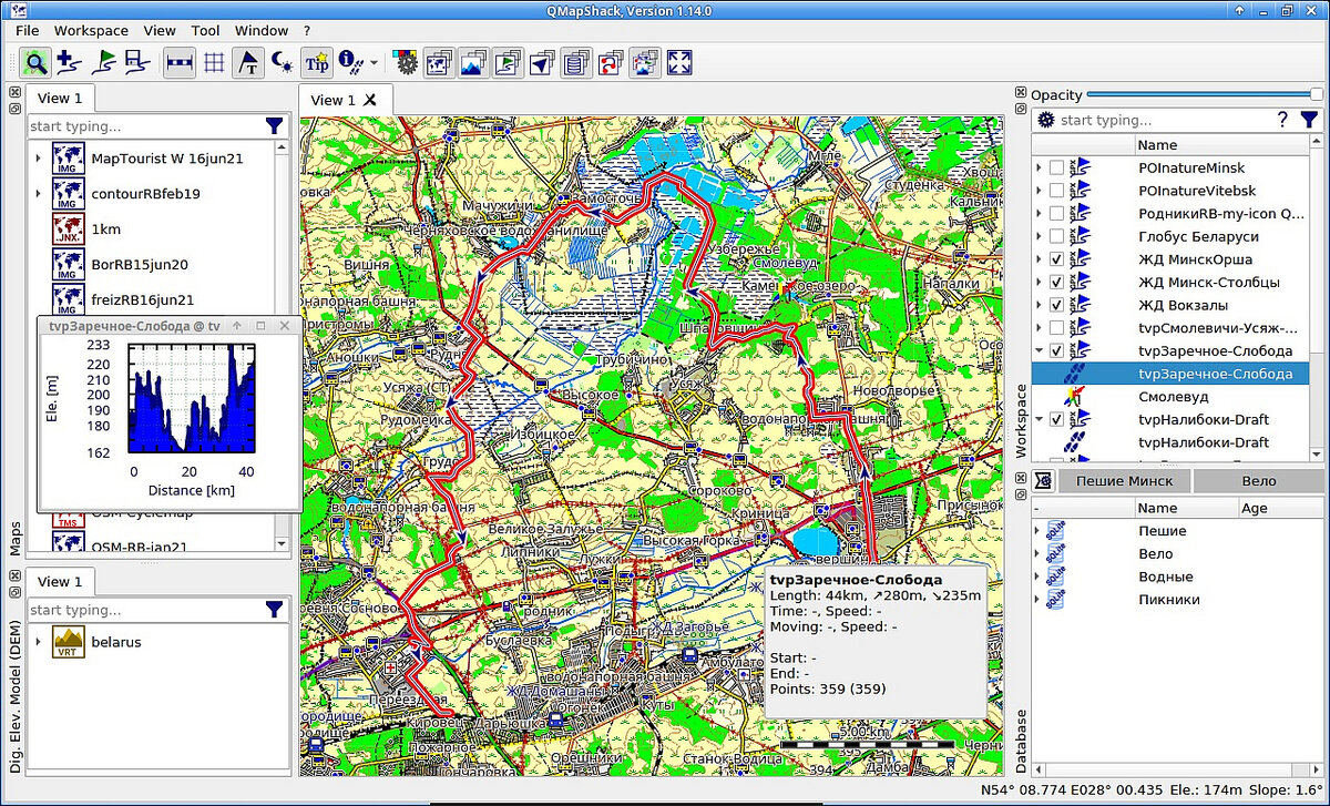 QMapShack в Debian Linux