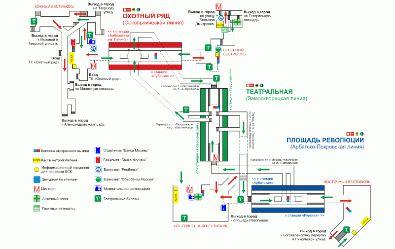 Схема станции метро охотный ряд с выходами