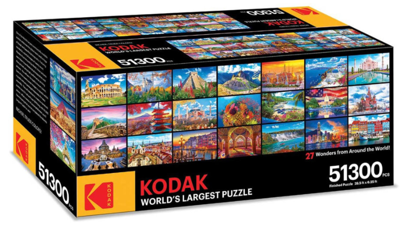 "Самый большой пазл в мире» от Kodak включает в себя 51 300 предметов и составляет 8,6 метров на 1,9 метра в полностью собранном виде