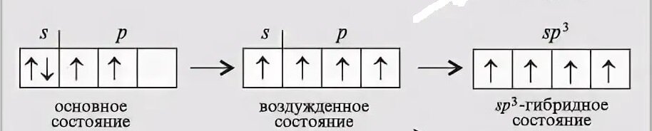 Схема распределения электронов в атоме углерода в основном и возбужденном состоянии