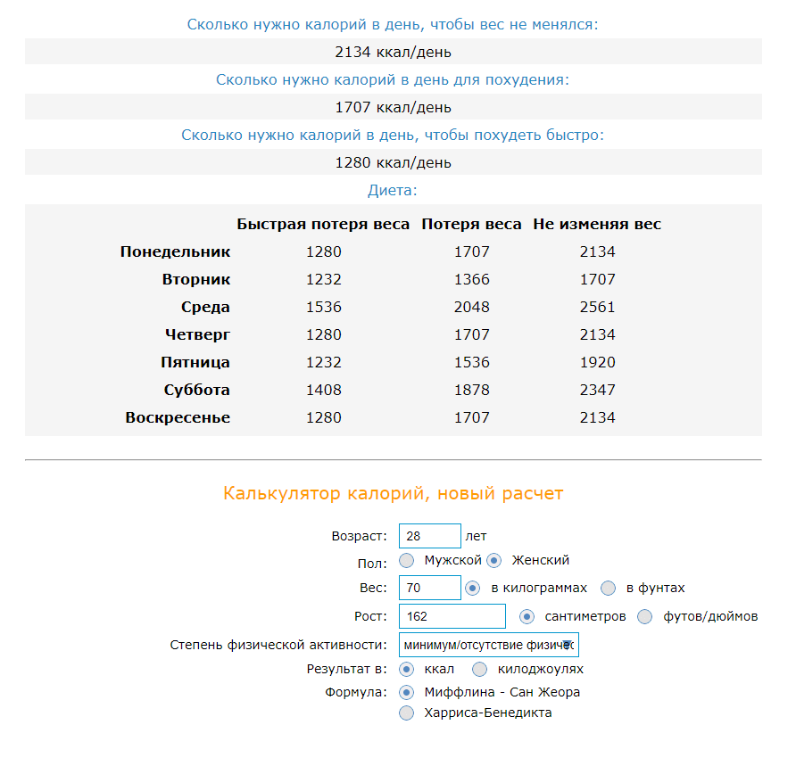 Формула бжу для похудения женщинам калькулятор. Формула нормы калорий.