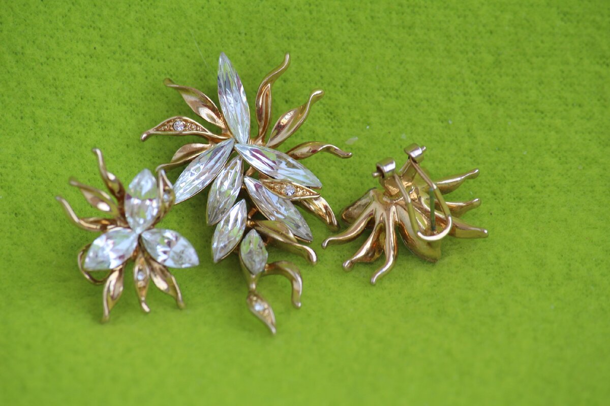 Комплект. Брошь и клипсы. Чаще использовала только брошь. Фото автора канала