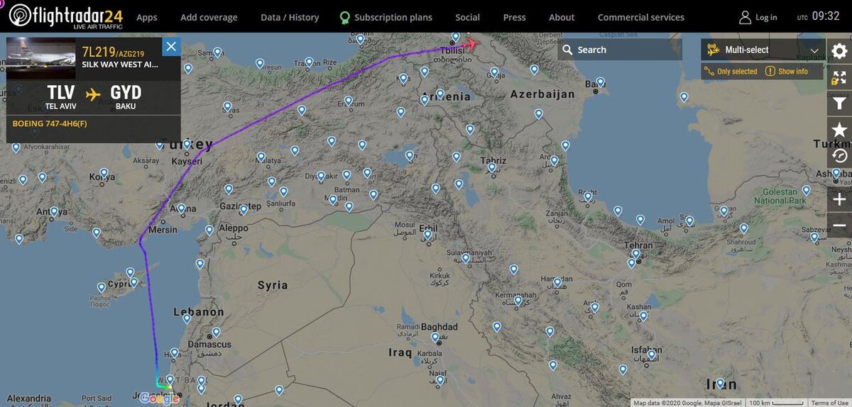 29 октября 2020 г. Полет грузового самолета азербайджанской авиакомпании Silk Way из Израиля