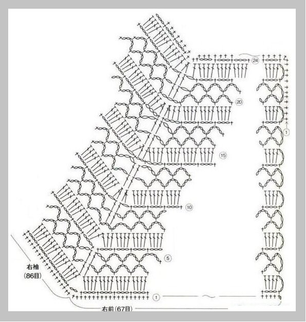 Схема ажурного реглана крючком сверху