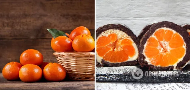 Шоколадный рулет с мандаринами 