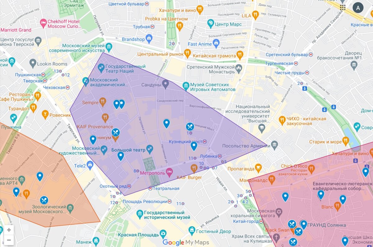 Схема маршрута прогулки "Кузнецкий мост"