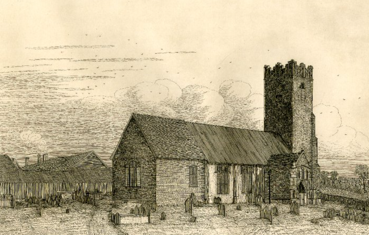 Церковь Святого Михаила в Пизенхолле на гравюре 1845 года