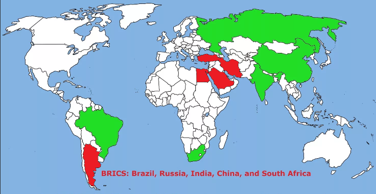 Красным цветом я выделил страны, которые хотят присоединиться к БРИКС 