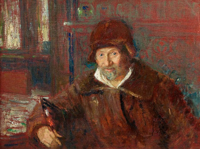 Художник Илья Репин в своей мастерской в Пенатах