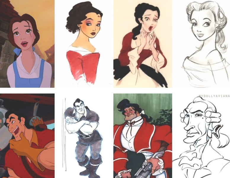 Концепты персонажей Белль и Гастон.- из открытых источников