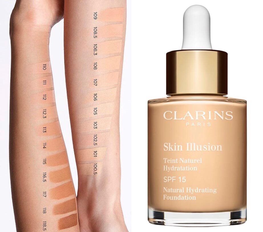 Скин иллюзион. Clarins Skin Illusion тональный крем оттенки. Тон Clarins Skin Illusion 108. Кларанс скин Иллюжн тональный оттенки. Кларанс скин Иллюжн палитра.