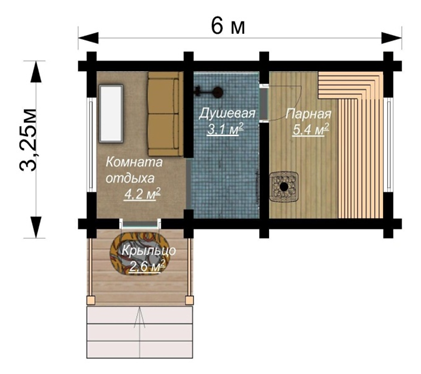 Баня 6х3 из бруса под ключ, цена строительства в Москве, проект бани 6 на 3