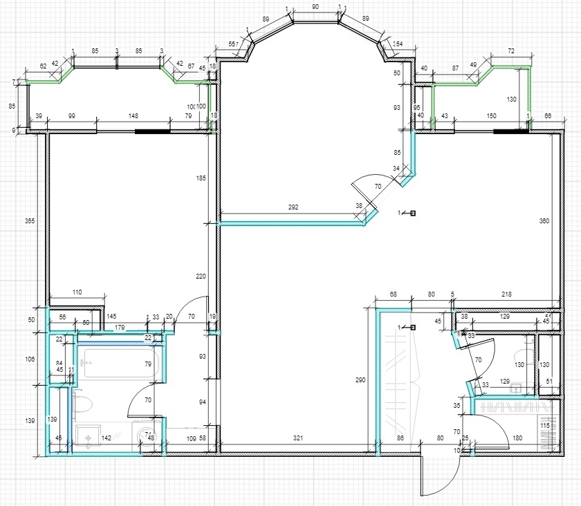 Ну, кухня по любому справа, ведь её перенести нельзя. Никто не позволит размещать раковину (мокрое место) над жилой зоной. Ну а нам нужна ещё одна комната. И как коридор отделить?