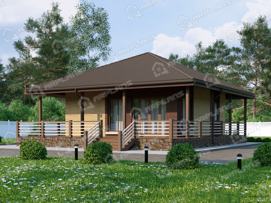 Фото 2 одноэтажного дома из газобетона с 1 спальней, газовой котельной и террасой. 50 кв м. Источник arplans.ru Проект К-352