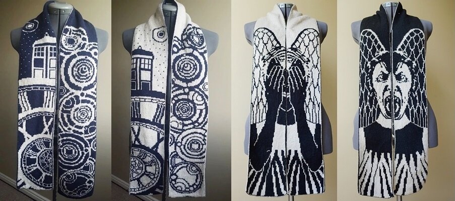 Шарфы в технике двустороннего жаккарда (фото с сайта - https://www.ravelry.com/)