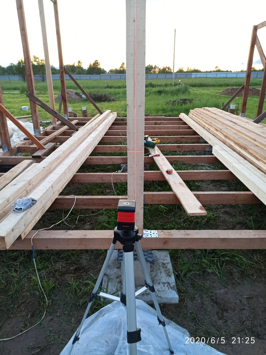 Дополнительно на строительной нитке подвешивал отвес, для выравнивания в двух плоскостях.