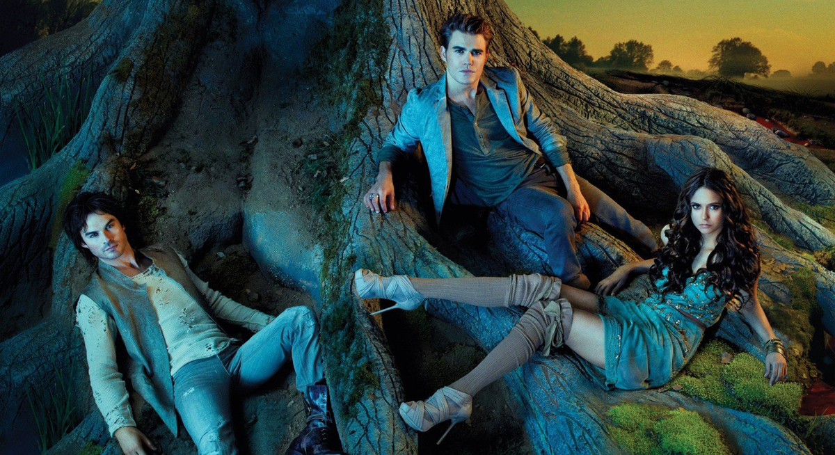 Промокадр к сериалу «Дневники вампира». В кадре: Нина Добрев, Йен Сомерхолдер и Пол Уэсли