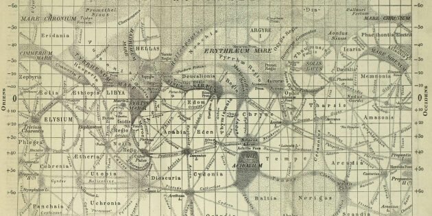 Карта Марса по Фламмариону и Антониади, на которой изображены марсианские каналы. 
Новый энциклопедический словарь Брокгауза и Ефрона, издание 1910 годов. Изображение: Public Domain📷
