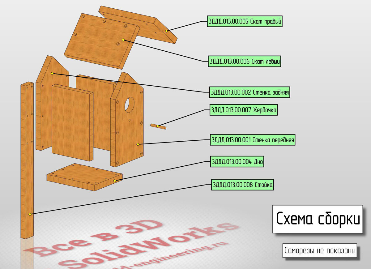 Простой скворечник своими руками из дерева | Все в 3D в SolidWorks | Дзен