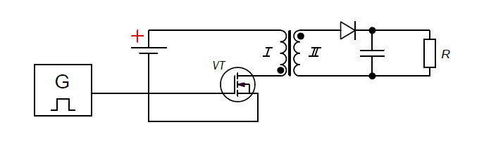 Рис.1. схема обратноходового преобразователя
