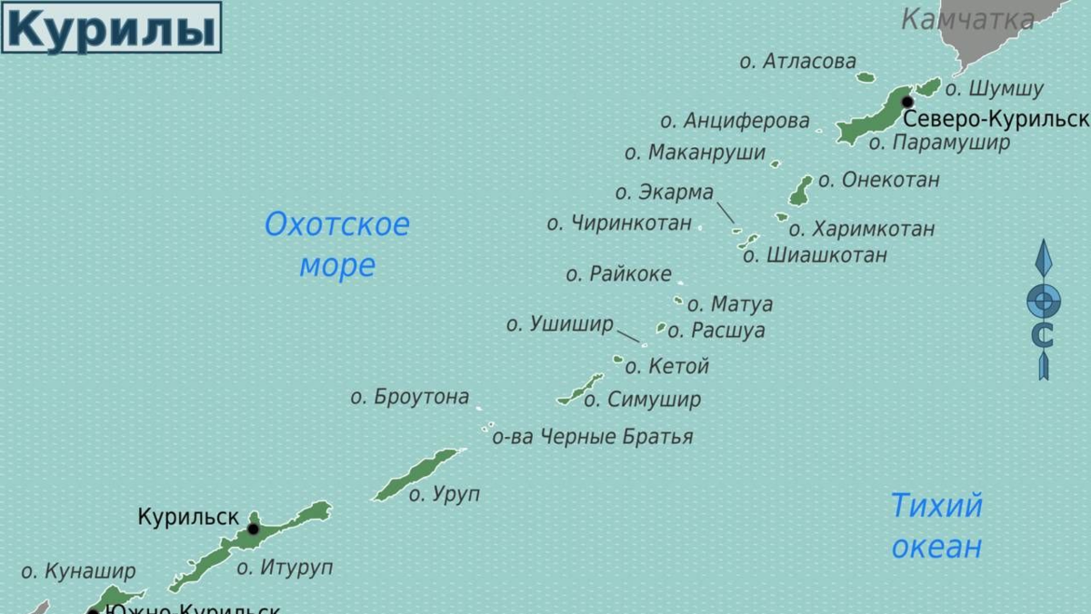 Курильские острова на карте мира