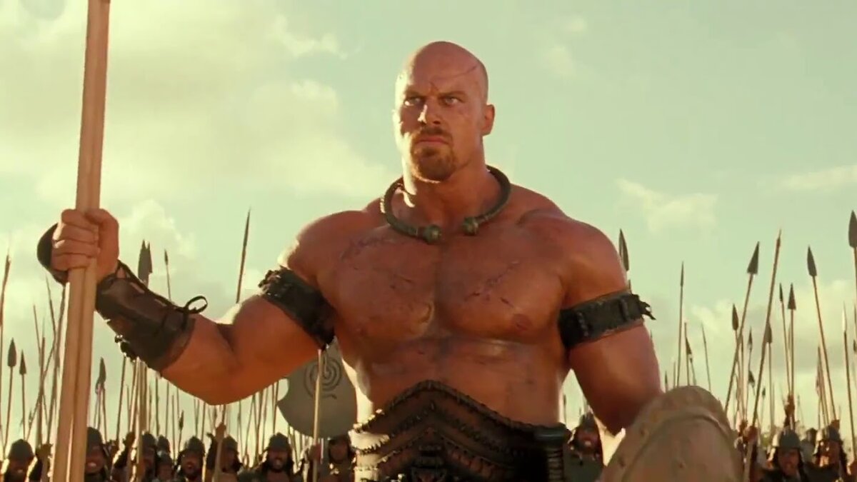 Нейтан Джонс в роли Боагриса. Кадр из фильма "Троя".