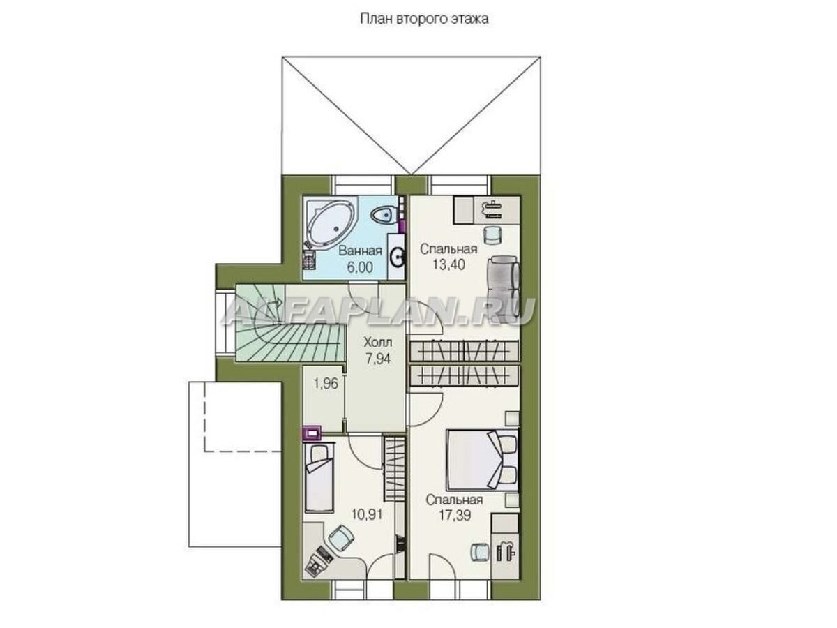 Планировка дома по проекту "Вишневый сад" 71в.
2 этаж полумансардный с вертикальной частью высотой 1,9м.
•	3 спальни
 •      небольшая кладовая и ванная комната
