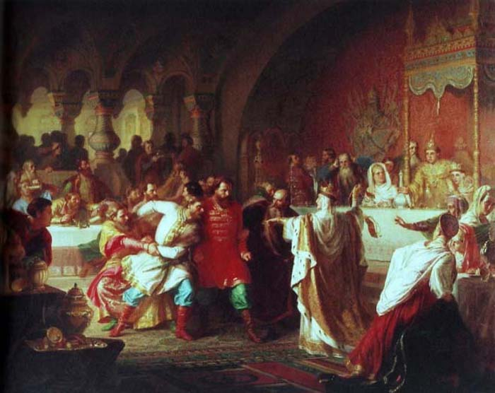 «Великая княгиня Софья Витовтовна на свадьбе великого князя Василия Темного в 1433 году срывает с князя Василия Косого пояс», 1861 год, К. Ф. Гун