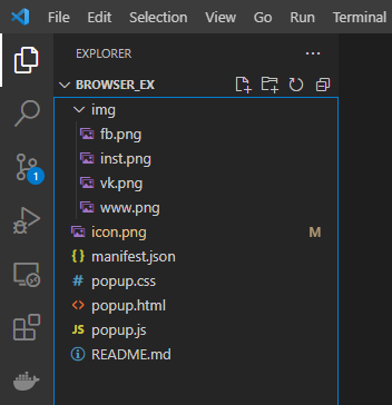 Папка с картинками, manifest и основные файлы popup.*