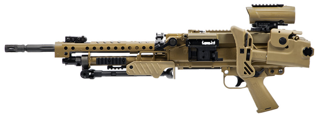 7,62-мм пулемёт Hekler & Koch MG5A2 сошкой, оптическим прицелом и сложенным прикладом
